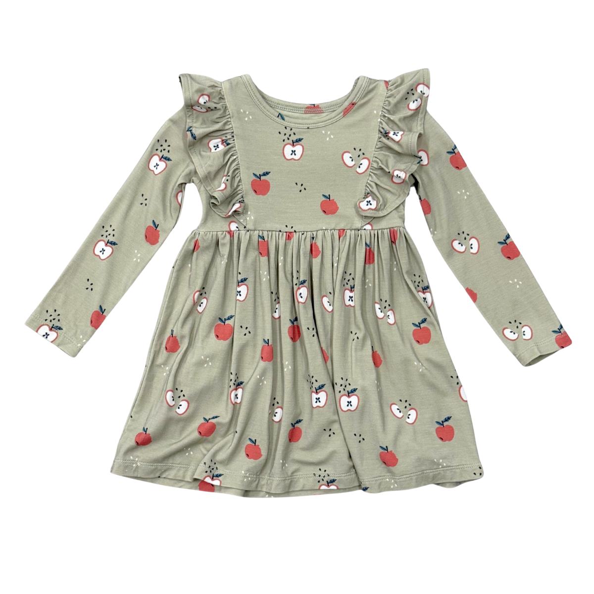 Bamboo Long Sleeve Ruffle Dress - Apple
