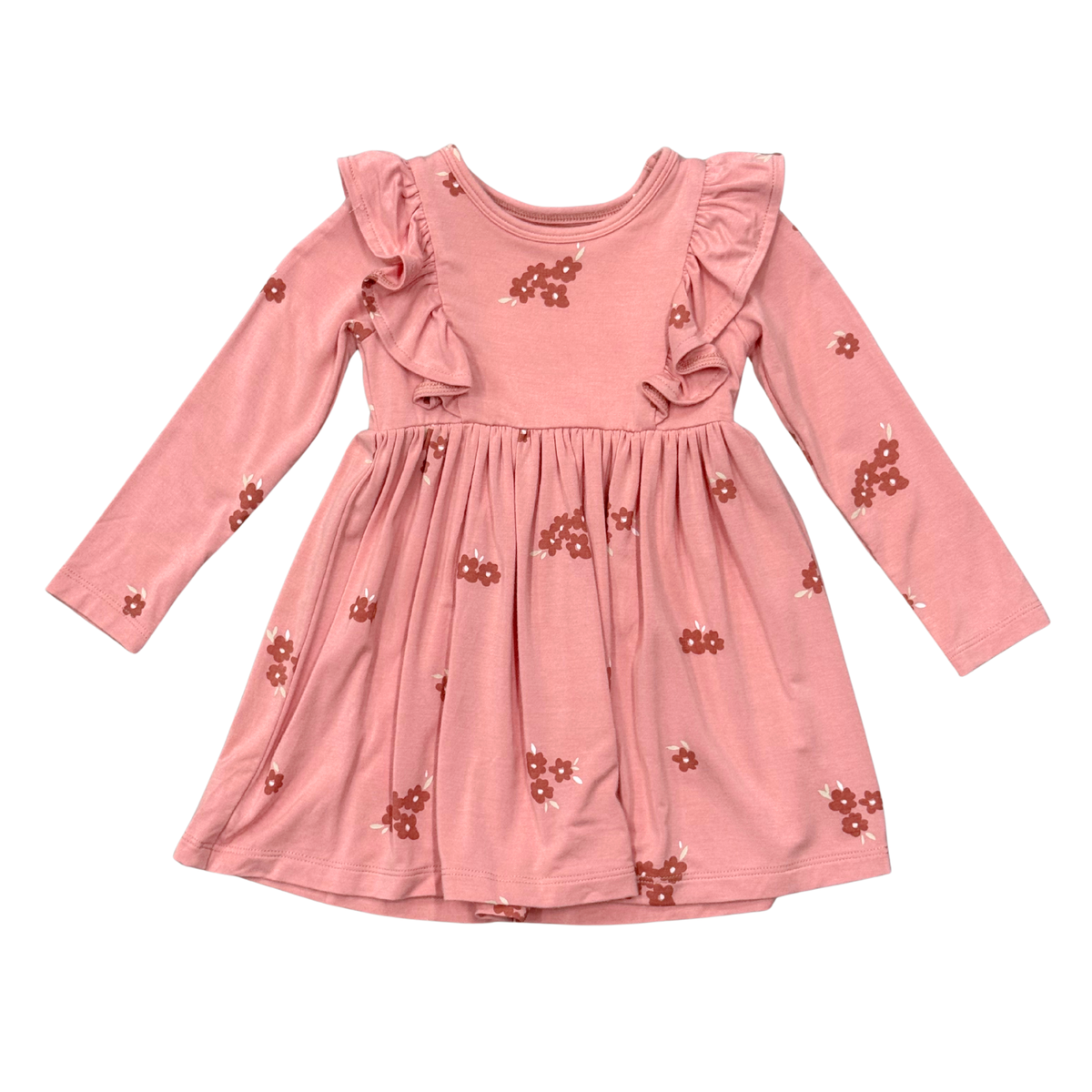 Bamboo Long Sleeve Ruffle Dress - Floral Stamp