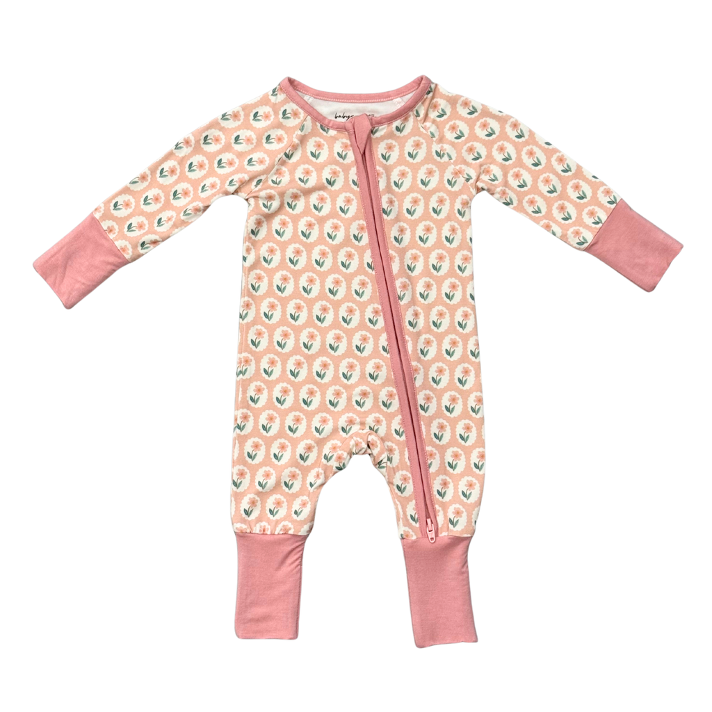 Bamboo Long Sleeve Zip Romper - Framed Flower